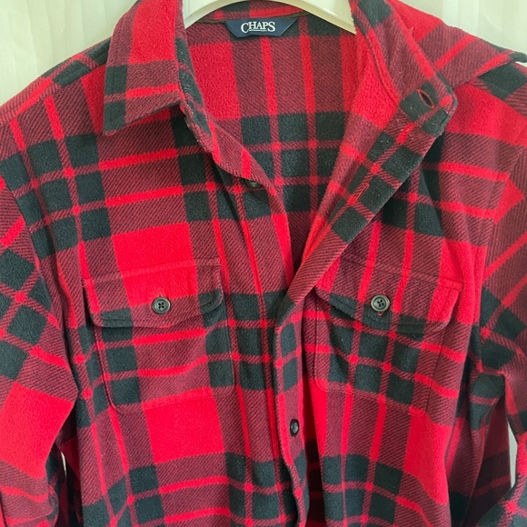 Chaps Ralph Lauren Fleece Plaid Button-Down Shirt With Pockets, Men's Medium - Picture 3 of 10